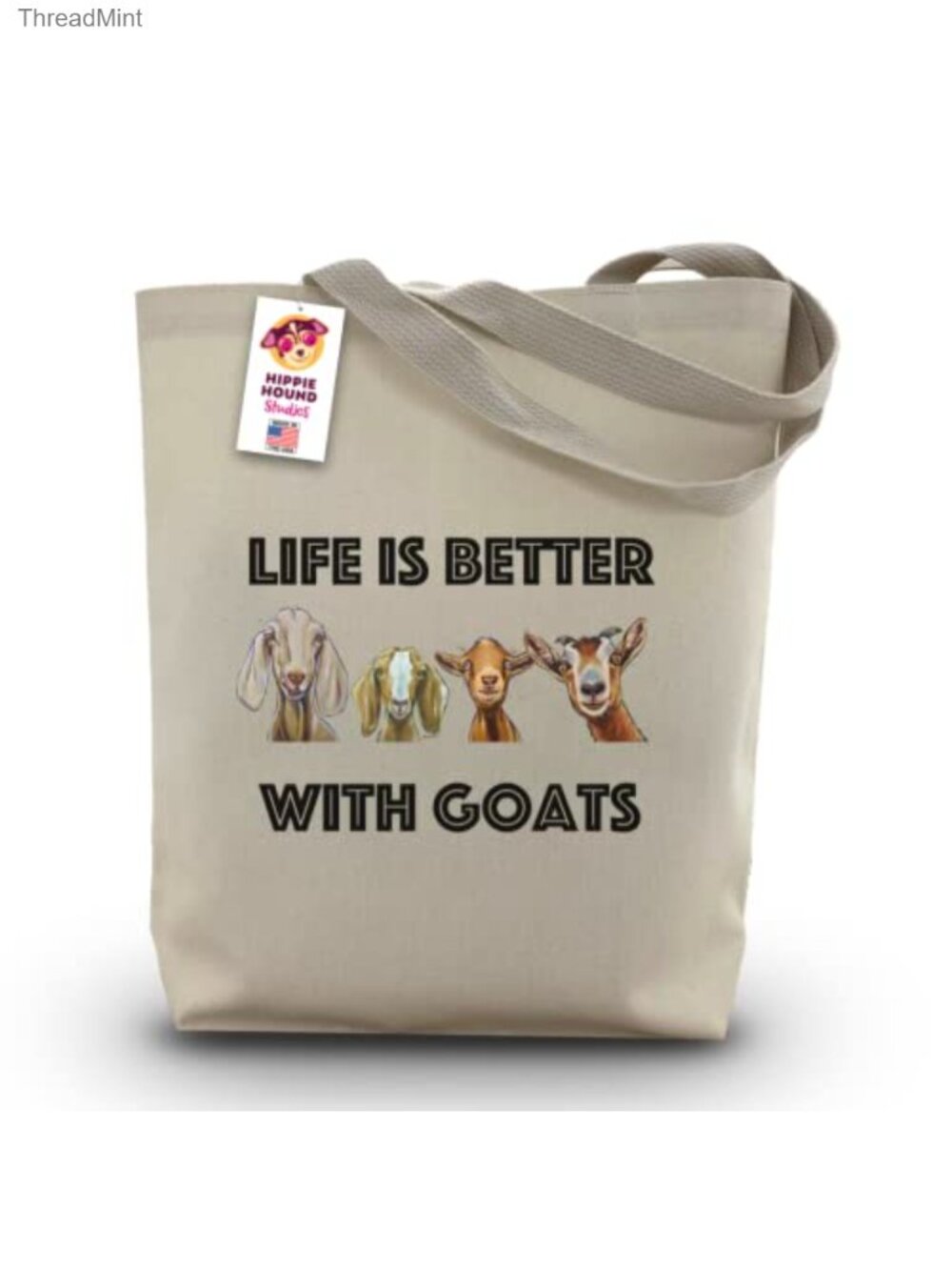 Goat Tote Bag - Life is Better with Goats - Handmade Canvas Reusable Shopping